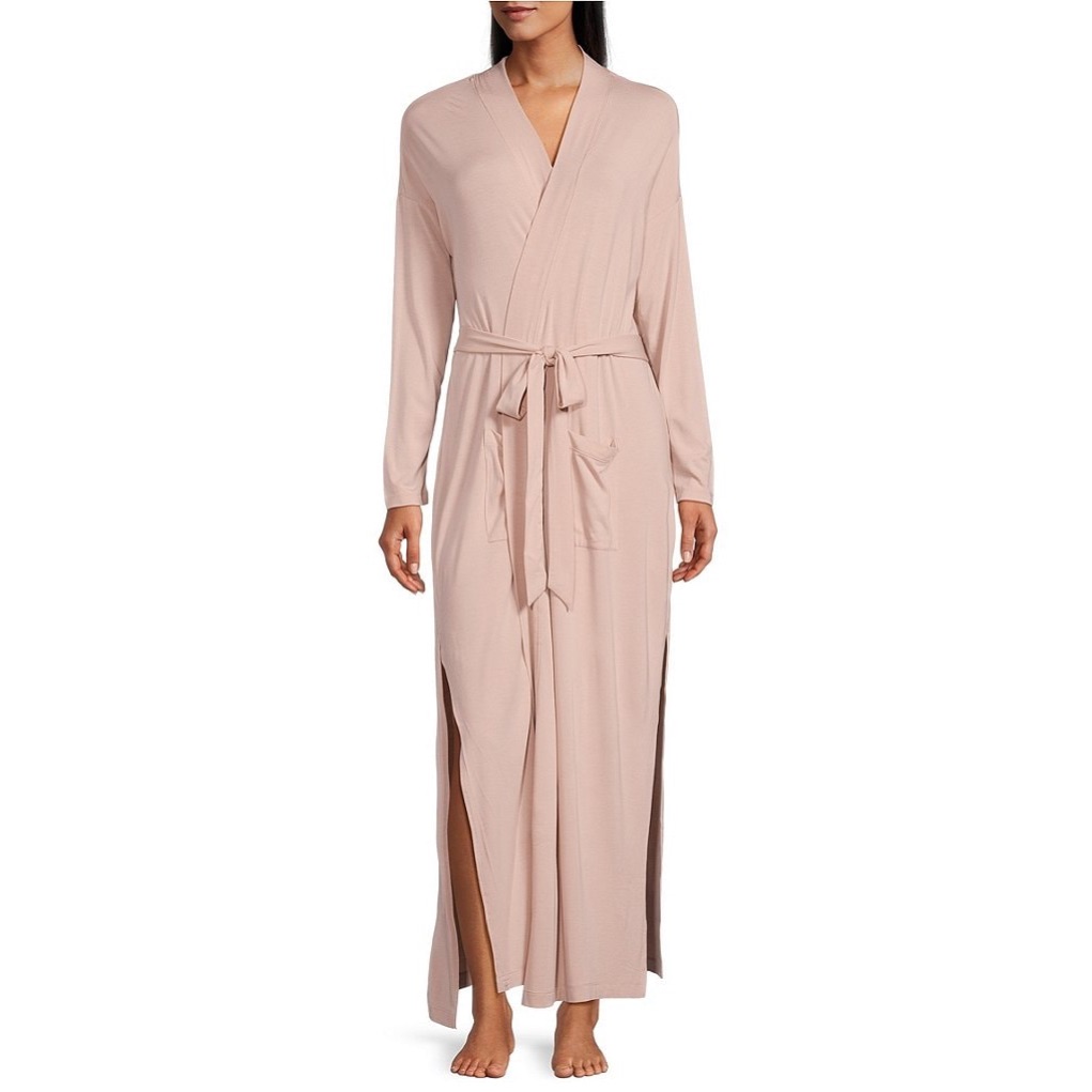 Nwt Barefoot Dreams Luxe Milk Jersey Long Sleeve Duster Robe Rose Color Xxs/Xs